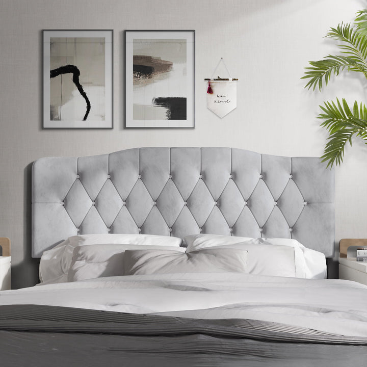 Upholstered Tufted Headboard, Silver Grey Velvet, Full