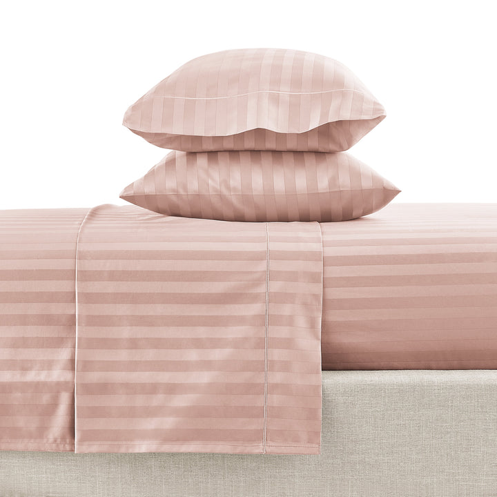 4-Piece 600 Thread Count Rose Stripe Egyptian Cotton Bed Sheet Set, Queen - Deep Pocket