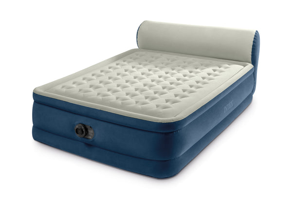 Queen Headboard Dura-Beam Deluxe Raised Air Bed Mattress with Built-In Pump - 18" Mattress Height