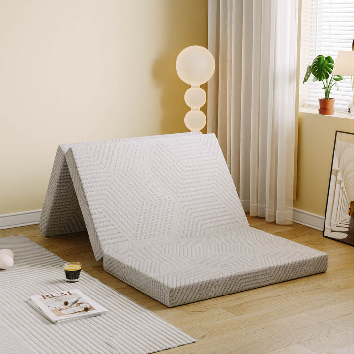 Ego 4 Inch Tri Folding Memory Foam Mattress, Single Size Portable Guest Bed, Medium