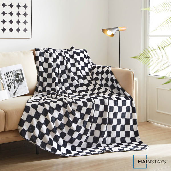 Black and White Check Plush Throw Blanket 50" X 60"