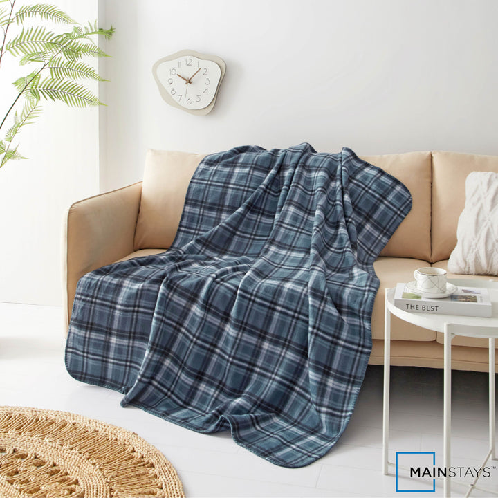 Blue Plaid Cozy Fleece Throw Blanket 50" X 60"