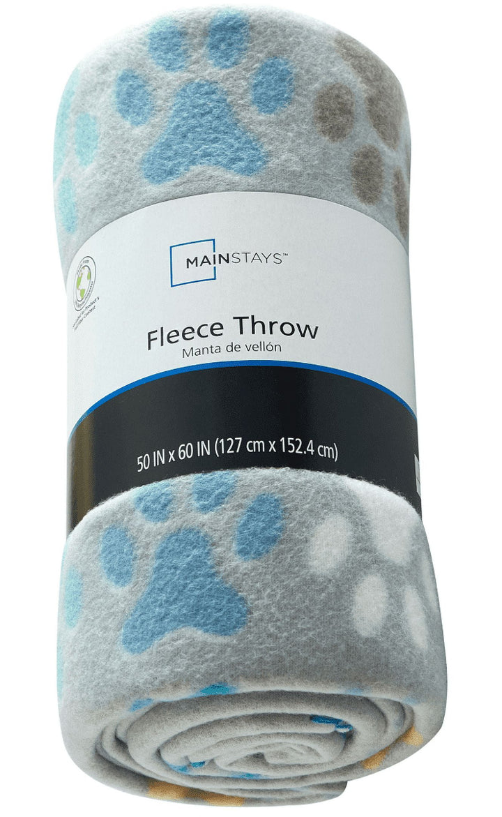 Gray Paw Fleece Throw Blanket 50" X 60"