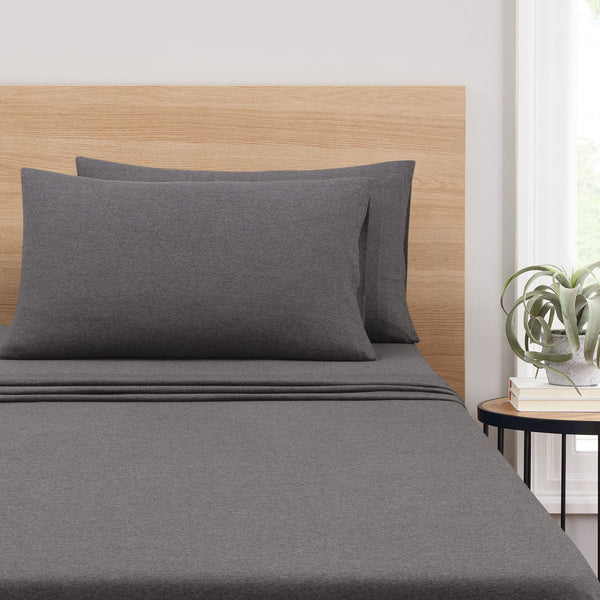 Extra Soft Jersey Bed Sheet Set, Queen, Charcoal, 4 Pieces