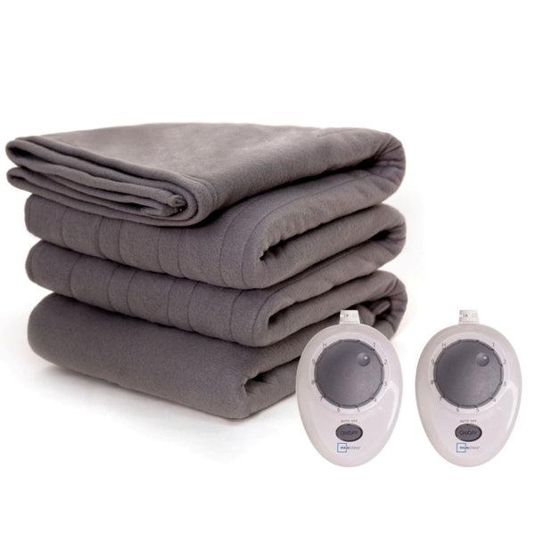 Soft Fleece Electric Heated Blanket, Gray, King, 100" X 90", 2 Controllers, All Ages