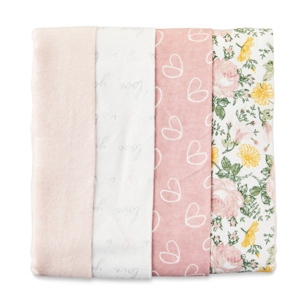 4-Piece Cotton Flannel Baby Blankets, 30"X30", Pink