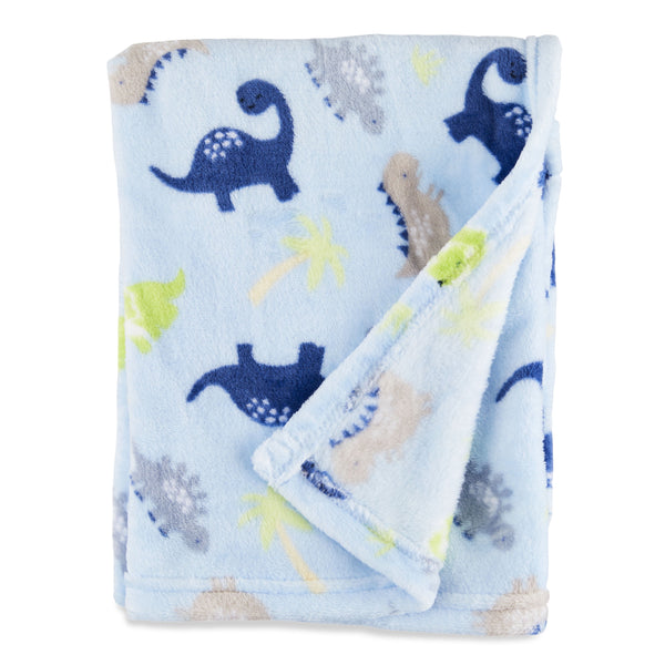 Blue Dinosaurs Plush Baby Blanket, 30" X 36", Infant Boy