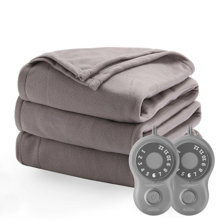 Grey Fleece Electric Heated Blanket King Size, 90" X 100", with 12 Heat Settings, Fast Heating, 12-Hour Auto Shut-Off, Heating Blankets with Controller, Machine Washable