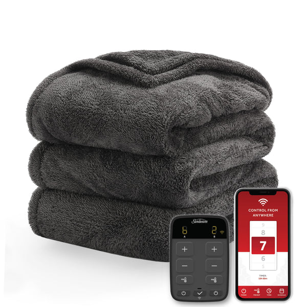 Loftec Wi-Fi Connected Electric Heated Blanket, Slate Gray, King