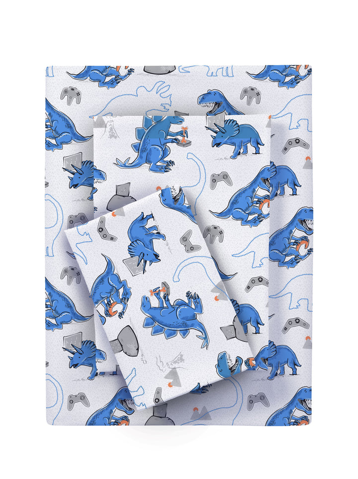 Kids Soft Microfiber Sheet Set, Dino Gamer, Twin, 3 Pieces, Easy Care