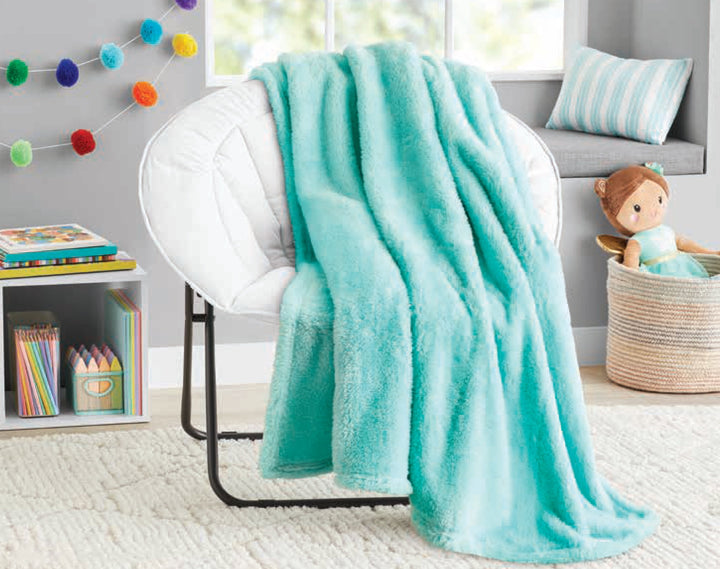 Soft, Teal, Oversized, Fuzzy Throw Blanket for Kids, 72 X 50 Inches