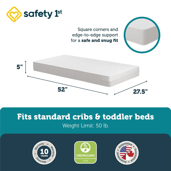 Sweet Dreams 5" Crib & Toddler Mattress with Waterproof Cover| Greenguard Gold Certified