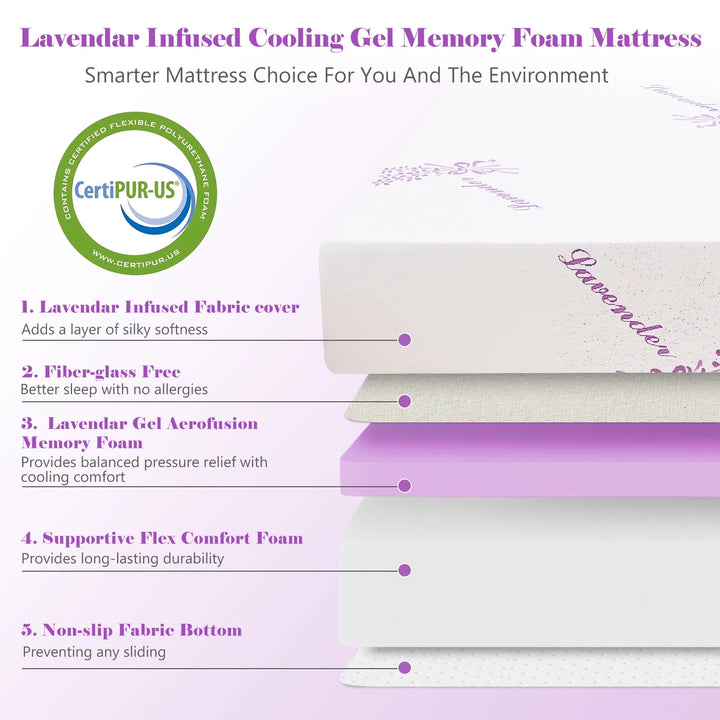 8 Inches Twin Mattress, Memory Foam Mattress Bed in a Box with Lavender Infusion,Made in USA