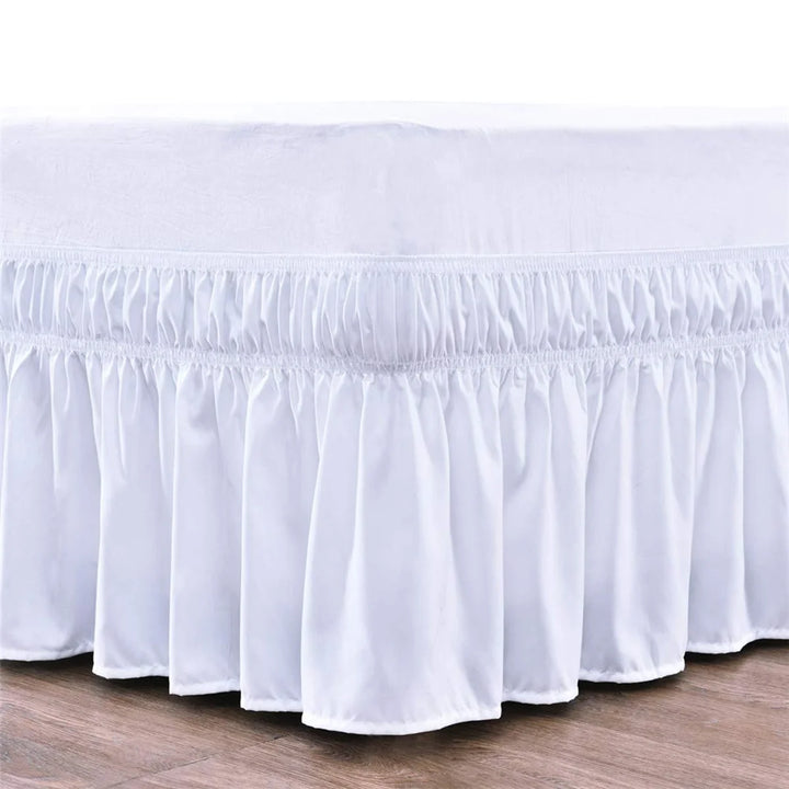 Wrap around Ruffled Bed Skirt 15 Inch for Queen Size Beds,White