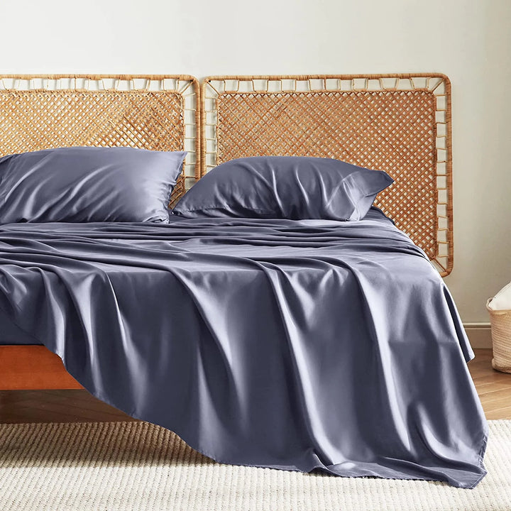 Queen Cooling Bed Sheets Set, Rayon Made from Bamboo, Hotel Luxury Silky Breathable Bedding Sheets & Pillowcases, Grey