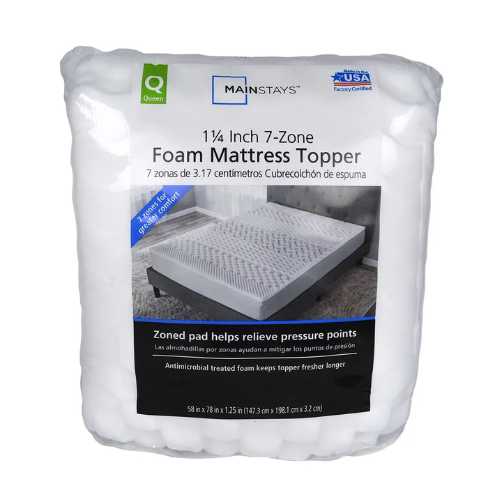 1.25" 7-Zone Foam Mattress Topper, Queen