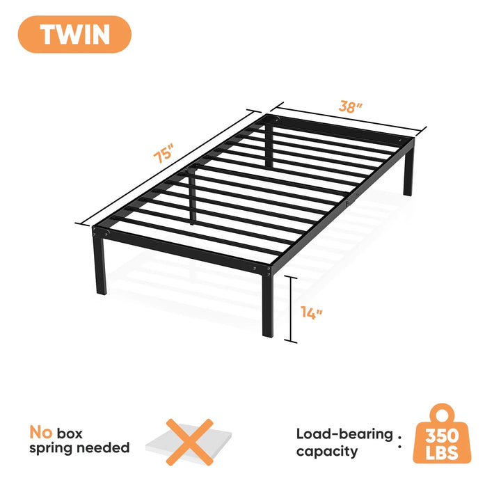 Twin Bed Frame - No Box Spring Needed Heavy Duty Metal Platform Bedroom Frames Twin Size with Storage Space, Black