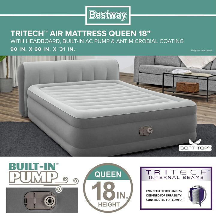 Headboard 18" Queen Air Mattress with Built-In Pump