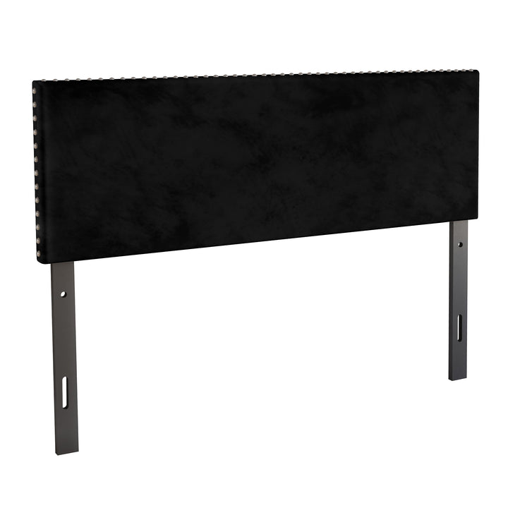 Upholstered Nailhead Trim Velvet Headboard, Black, Queen