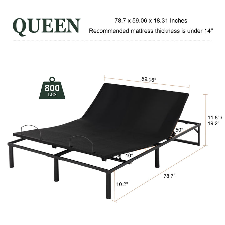 Queen Size Adjustable Bed Frame with Wired Remote Control, Height-Adjustable Bed Legs, Black