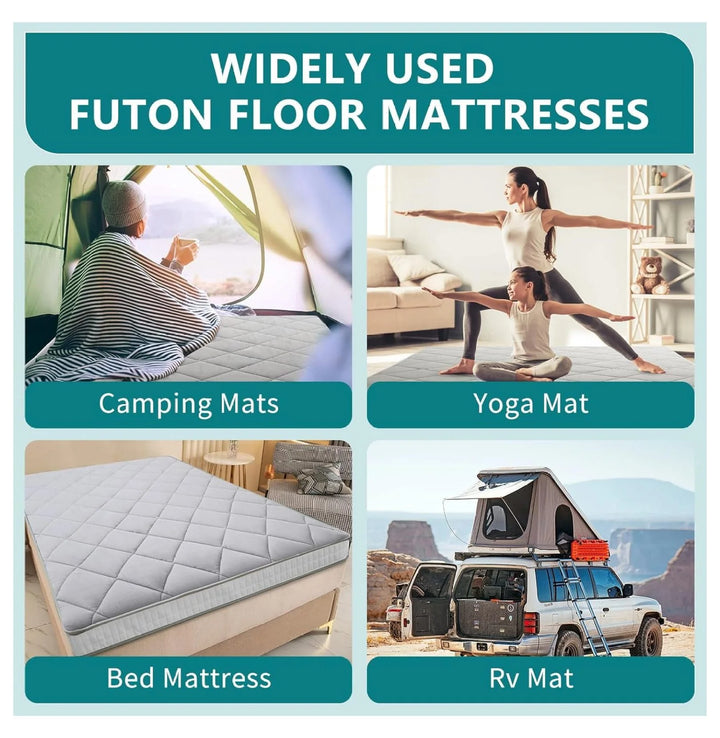 Japanese Floor Mattress Futon Mattress, Thicken Roll up Sleeping Mattress Tatami Mat Floor Bed, Foldable & Portable Camping Mattress with Storage Bag, Full Queen