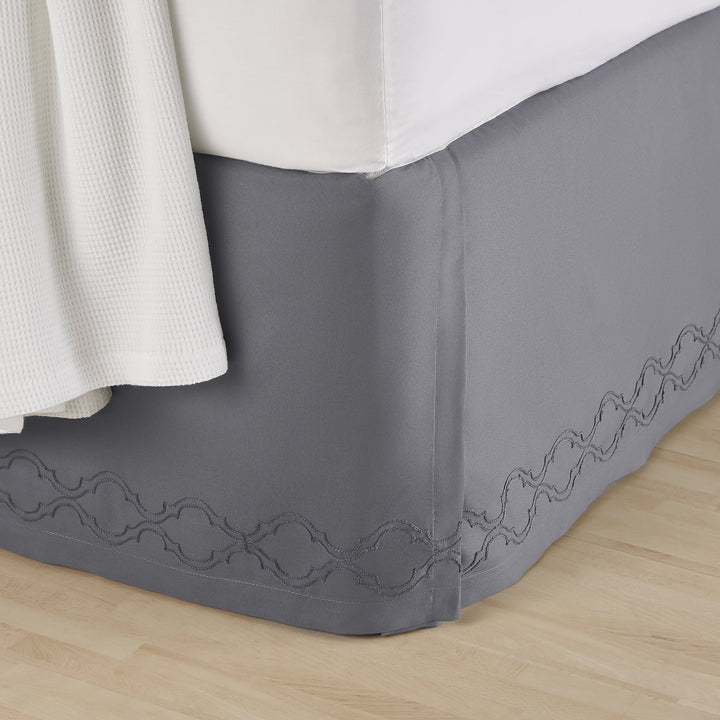 Better Homes and Gardens Grey Embroidered Olefin Microfiber Bed Skirt, Full/Queen