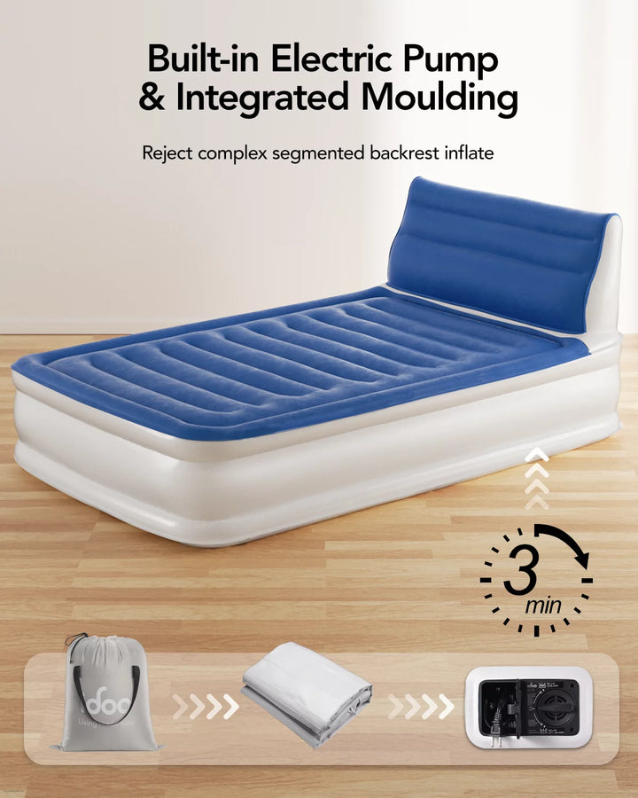 Full Headboard Air Mattress, 15" Inflatable Bed with Built-In Pump, 700Lbs Max