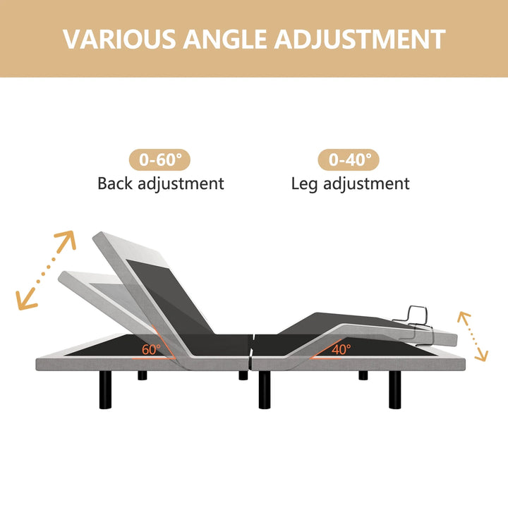 Electric Adjustable Bed Frame- Full Size, Lift Motor & Wireless Remote, Massage, Ergonomic Upholstered Bed Frame, under Bed Lighting, Dual USB Ports, Independent Head and Foot Tilt