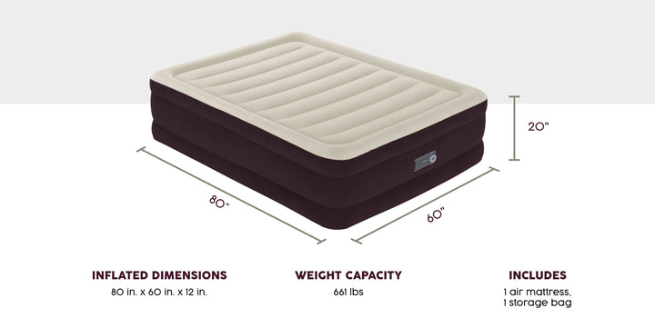 Maroon 20" Queen Air Mattress with Built-In Pump