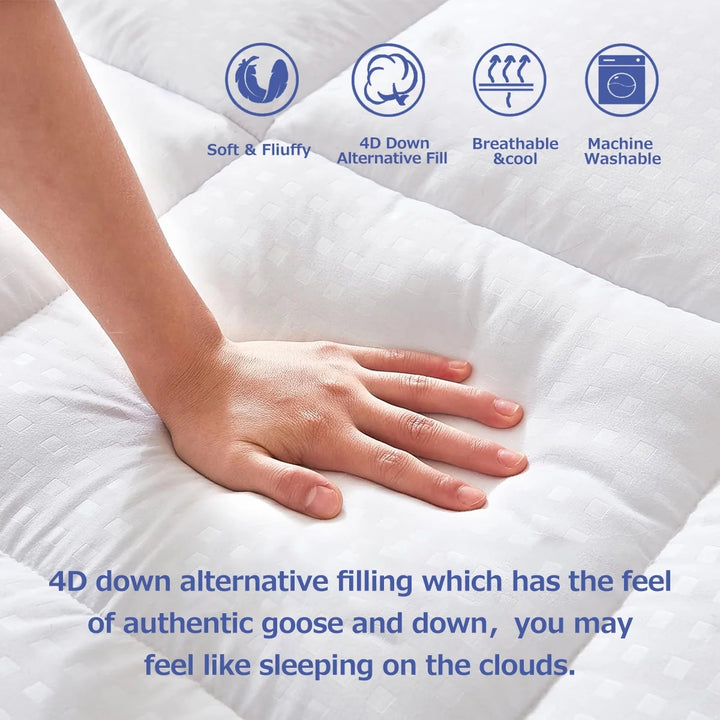 Extra Thick Queen Mattress Topper, Cooling Mattress Pad Cover, 2" Mattress Topper with 8-21 Inch Deep Pocket Soft Comfortable Breathable, White