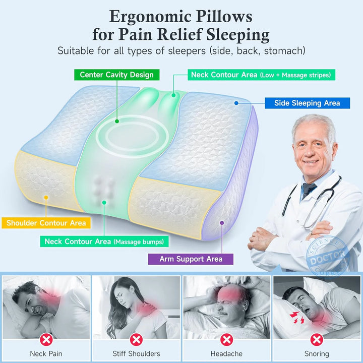 Cervical Pillows, Adjustable Memory Foam for Neck and Shoulder Pain Relief, Cooling Comfort for Side/Back Sleepers