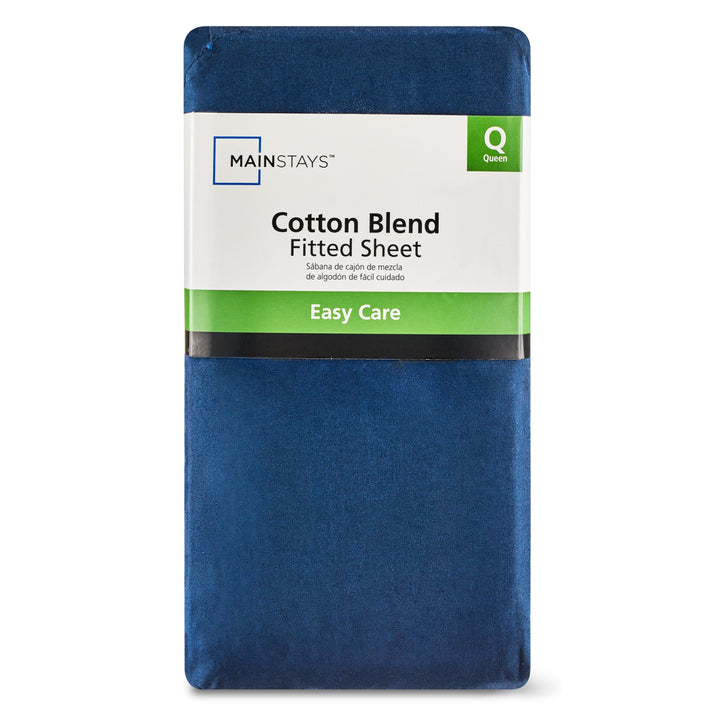 300 Thread Count Blue Cove Cotton Blend Percale Fitted Bed Sheet, Queen