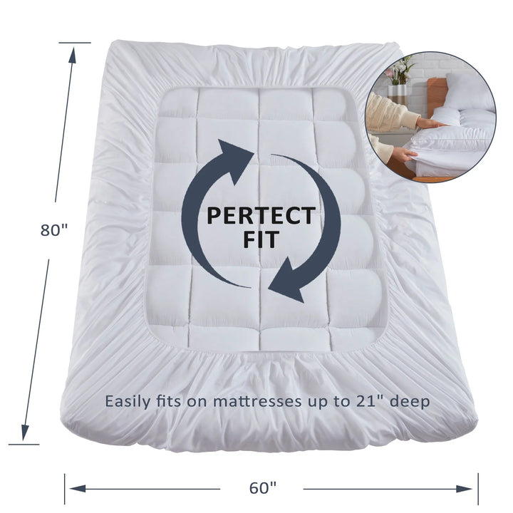 Extra Thick Mattress Topper, Cooling Mattress Pad Cover, Organic Cotton Pillow Top Protector with 8-21 Inch Deep Pocket, Queen Size