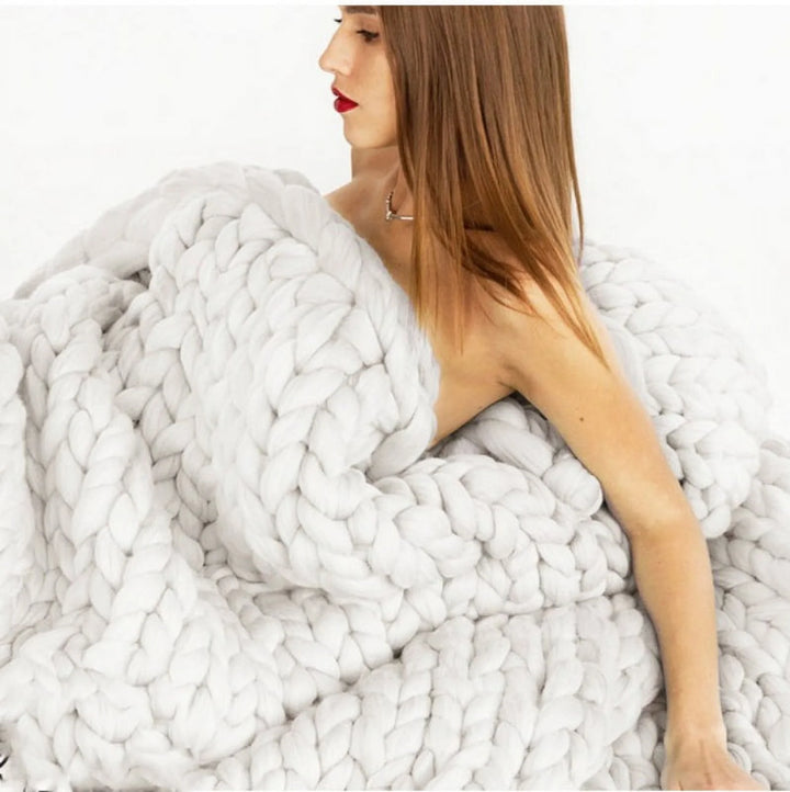 Chunky Wool Blanket Hat Blanket Crochet Arm Kniting Bed Throw Giant Yarn Super Bulky Knitted Blanket