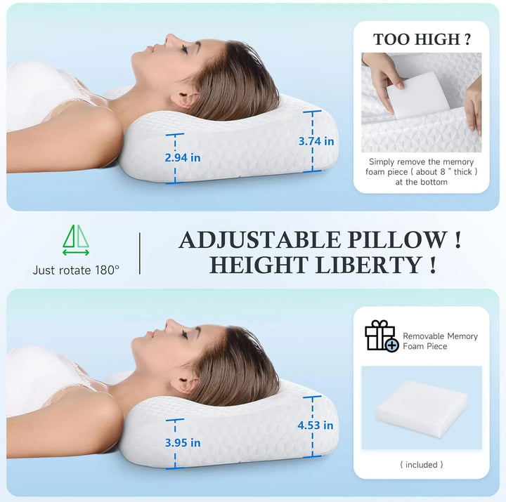 Cervical Pillows, Adjustable Memory Foam for Neck and Shoulder Pain Relief, Cooling Comfort for Side/Back Sleepers