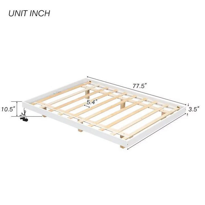 Full Size Floating Bed Frame with LED Lights Underneath, Modern Low Profile Platform Bed with Wood Slats Support, Noise Free, No Box Spring Needed, Easy Assembly, White