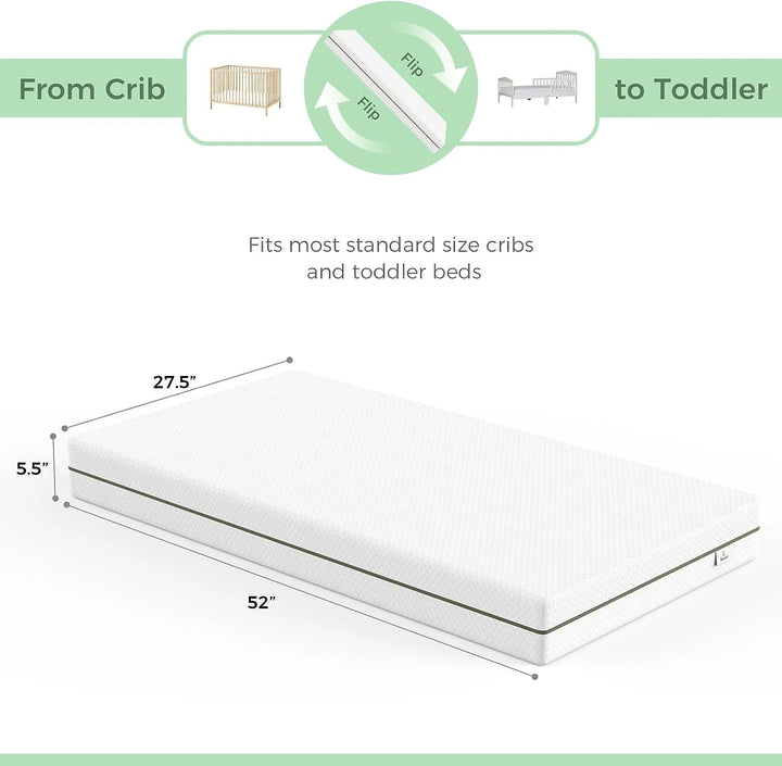 Dual Sided Crib and Toddler Mattress, 5.5 Inch Foam Baby Mattress for Standard Size Cribs