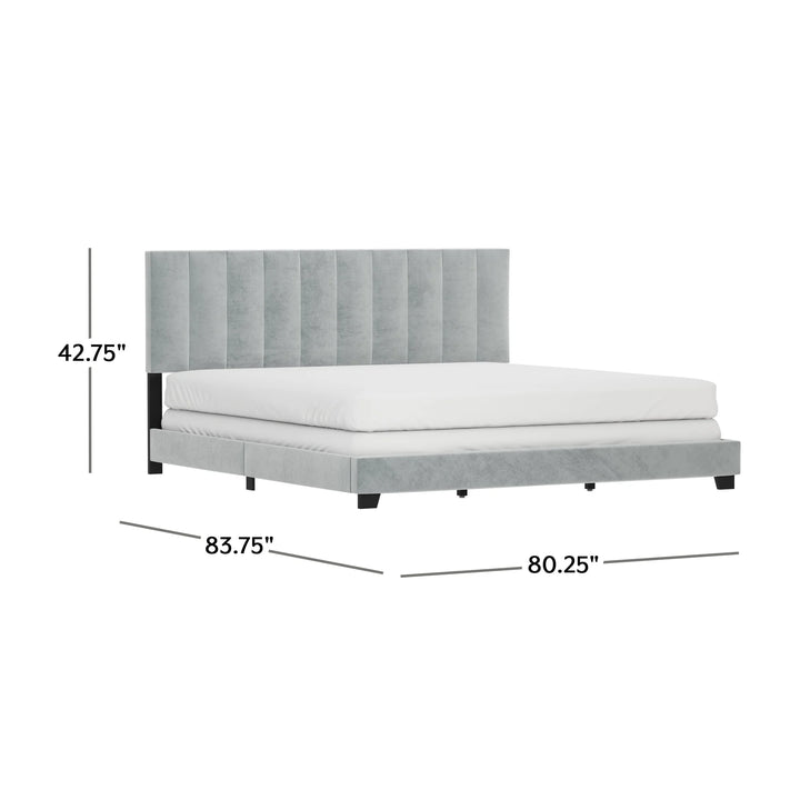 Reece Channel Stitched Upholstered King Bed, Platinum Grey, by  Living Essentials