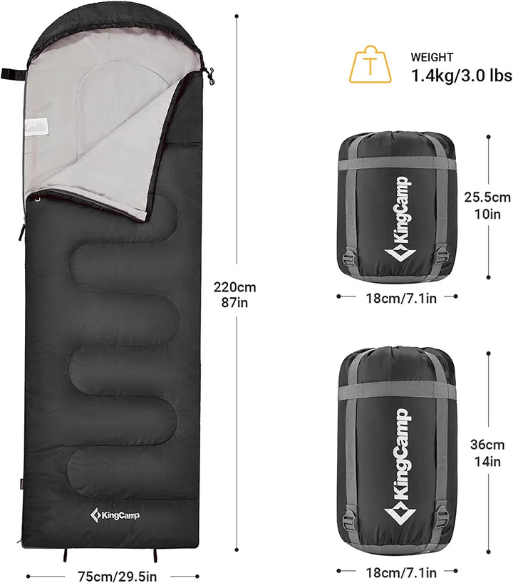 Camping Sleeping Bags Waterproof Portable Envelope Sleeping Bags 3 Season for Adults Black