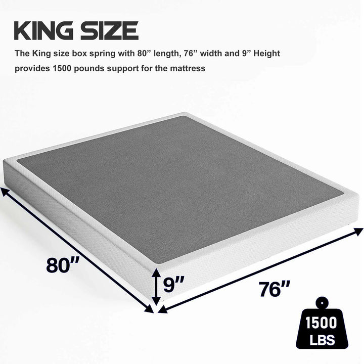 9 Inch King Metal Box Spring, Sturdy Mattress Foundation, Fabric Cover Included, Easy Assembly