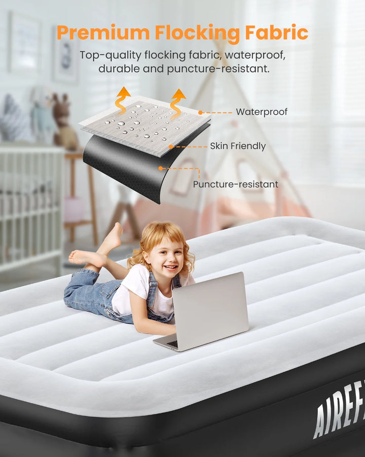 Twin Air Mattress with Built-In Pump, Inflatable Airbed Quick Self-Inflation/Deflation in 2 Mins, 550Lb MAX