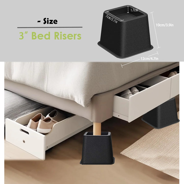 Bed Furniture Risers, Heavy Duty Table Legs Extenders in Heights of 3 Inch, Stackable Bed Elevators for Sofa and Desk (Set of 6 Riser, Black)