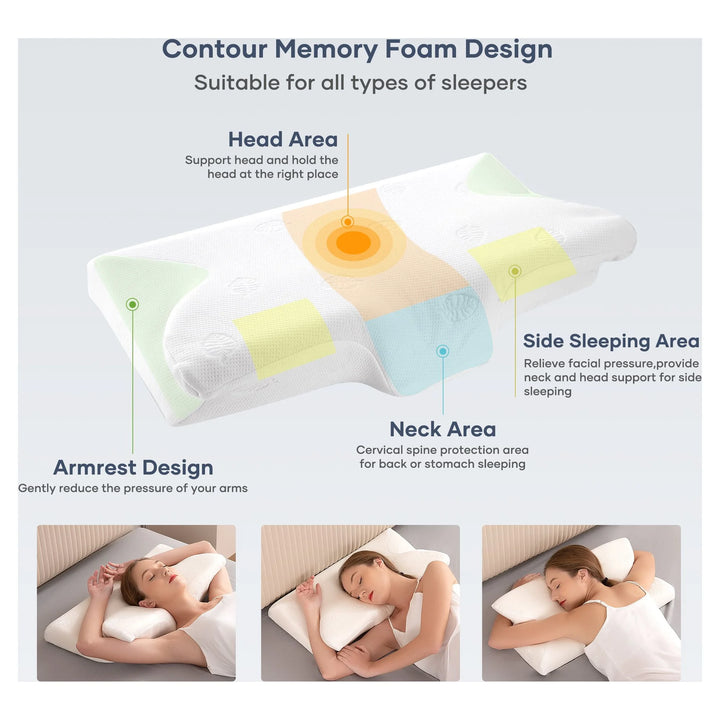 Cervical Memory Foam Pillow, for All Ages Side Back & Stomach Sleepers