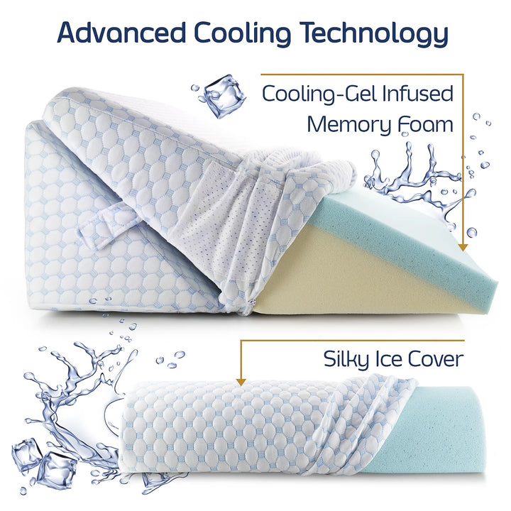 Memory Foam Wedge Pillow Back Support Cervical Pillow with Cooling Cover, 12 Inches