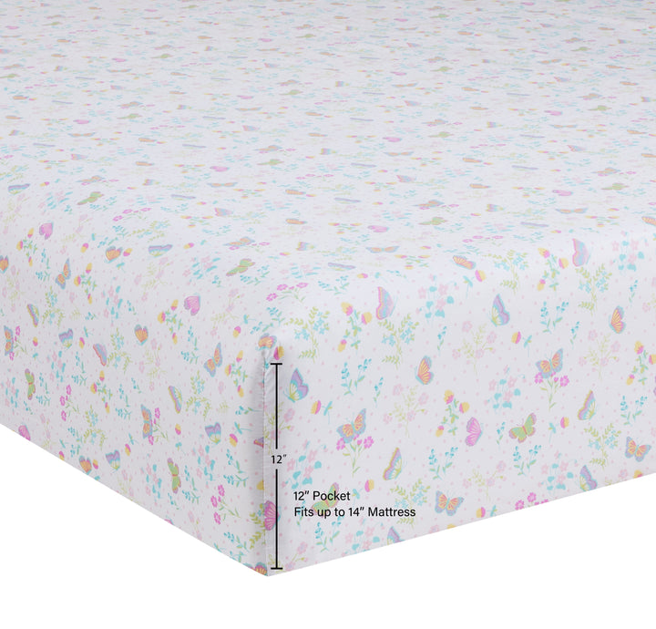 Kids Soft Microfiber Sheet Set, Floral Butterfly, Twin, 3 Pieces, Easy Care