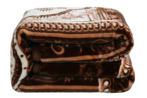 9 Lbs Plush Fleece Blanket, 2 Ply Thick Heavy Reversible Raschel Korean Style Warm Bed Blanket, Queen, Brown