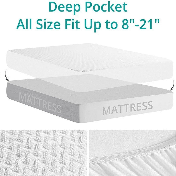 100% Waterproof Mattress Protector Queen Size Premium Viscose from Bamboo 3D Air Cooling Mattress Pad Cover for Bed Ultra-Soft Breathable Noiseless with 8''-21'' Deep Pocket (White, Queen)