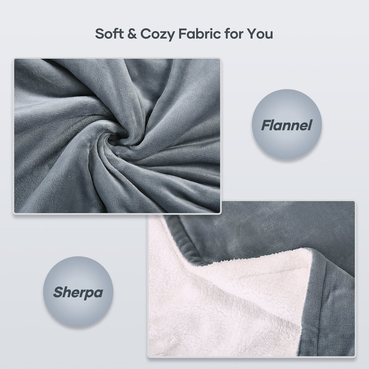 50" X 60" Electric Throw Blanket with 6 Heating Levels & 1-5H Auto-Off, Machine Washable Flannel & Sherpa, Gray & White