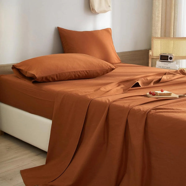 Pumpkin Caramel Sheets Set Twin Size Bedding Sheets, 100% Washed Microfiber Bed Sheets Deep Pocket 3 Pieces Sheets Breathable Cooling Bed Sheets - Easy Fit Rust Color Bedding Sheets