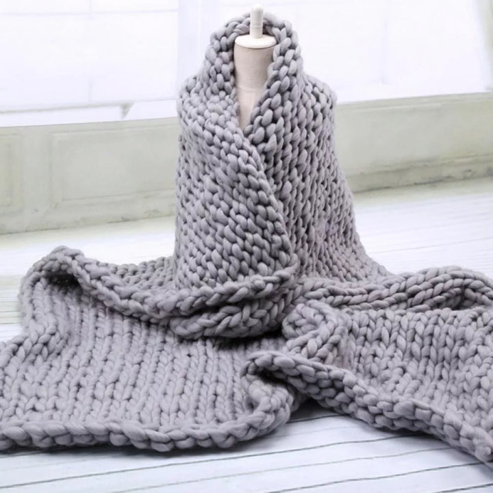 Chunky Knit Blanket, Soft Knitted Yarn Blanket Large Gray, Handmade Throw Blanket Grey, Crochet Throw Blanket for Sofa, Bed, Couch, 60X60Cm